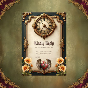Vintage Eleganz: eine elegante Uhr und ein Herz. RSVP Karte