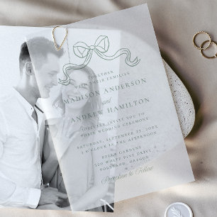 Vintage Eleganz Hellgrüner Schleifenhochzeit Pergament Einladungen