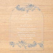 Vintage Eleganz: Hochzeitsfeier mit blauer Blume Acryleinladungen (Vorderseite)