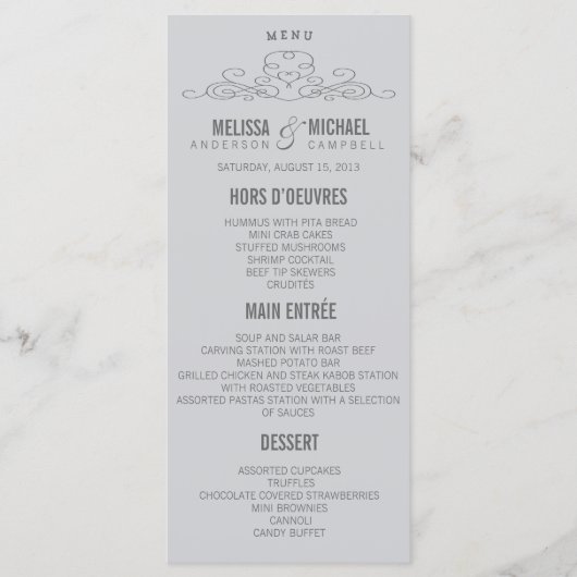 VINTAGE ELEGANZ | Hochzeitsmenü Menükarte (Vorderseite)