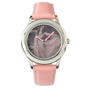 Vintage Eleganz in rosa, florales Kleid Armbanduhr