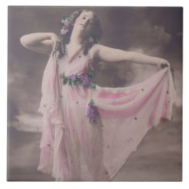 Vintage Eleganz in rosa, florales Kleid Fliese