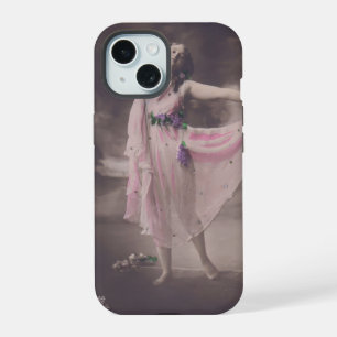 Vintage Eleganz in rosa, florales Kleid iPhone 15 Hülle