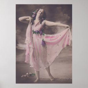 Vintage Eleganz in rosa, florales Kleid Poster