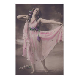 Vintage Eleganz in rosa, florales Kleid Poster