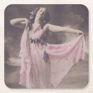 Vintage Eleganz in rosa, florales Kleid Rechteckiger Pappuntersetzer