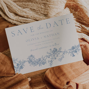 Vintage-Eleganz: Klassische blaue Blumenhochzeit Save The Date