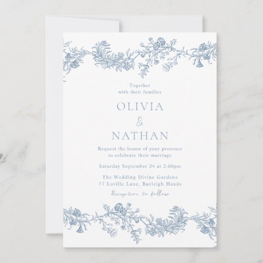 Vintage Eleganz: Klassische Blumenhochzeit Einladung (Vorderseite)