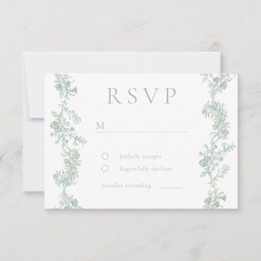 Vintage Eleganz: klassische Blumenzettel RSVP Karte (Vorderseite)