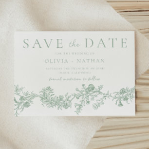 Vintage Eleganz: Klassische Salbei-Blumenhochzeit Save The Date