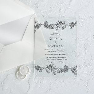 Vintage Eleganz: Klassische Schwarz-Weiß-Hochzeit Acryleinladungen