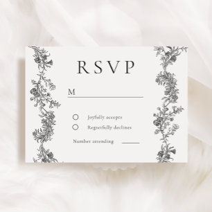 Vintage Eleganz: Klassische Schwarz-Weiß-Hochzeit RSVP Karte