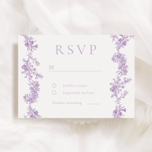 Vintage Eleganz: Lila Blumenhochzeit RSVP Karte