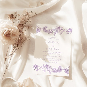 Vintage-Eleganz: Lila Lavendel Blumenhochzeit Einladung