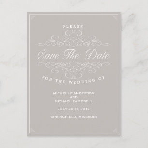 VINTAGE-ELEGANZ SAVE-THE-DATE-POSTKARTE ANKÜNDIGUNGSPOSTKARTE