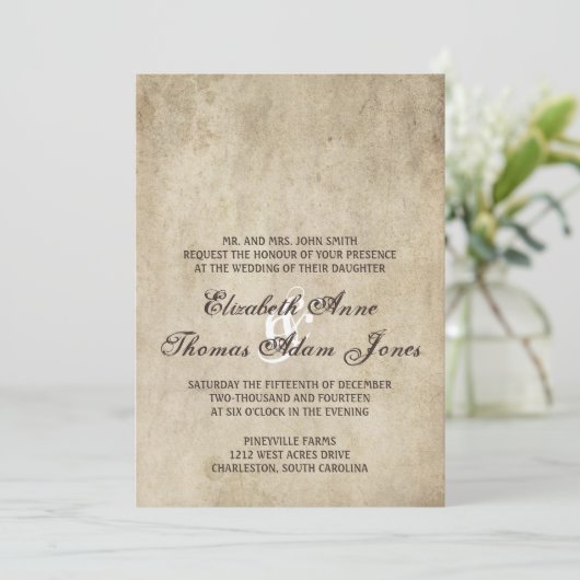 Vintage Eleganz Schlichte Hochzeitseinladung Einladung (Stehend Vorderseite)