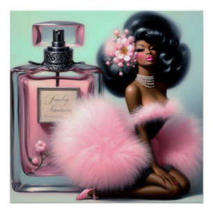 Vintage-Eleganz Schwarze Pin-Up Pink Parfüm Poster
