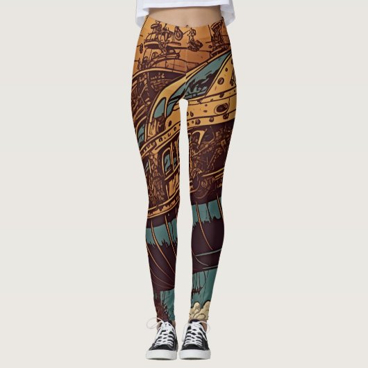 Vintage Eleganz: Steampunk-Abenteuer Leggings (Vorderseite)