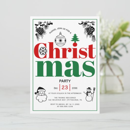 Vintage Elemente Weihnachtsfeier Einladung (Stehend Vorderseite)