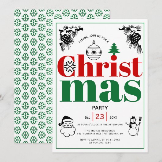 Vintage Elemente Weihnachtsfeier Einladung (Vorne/Hinten)