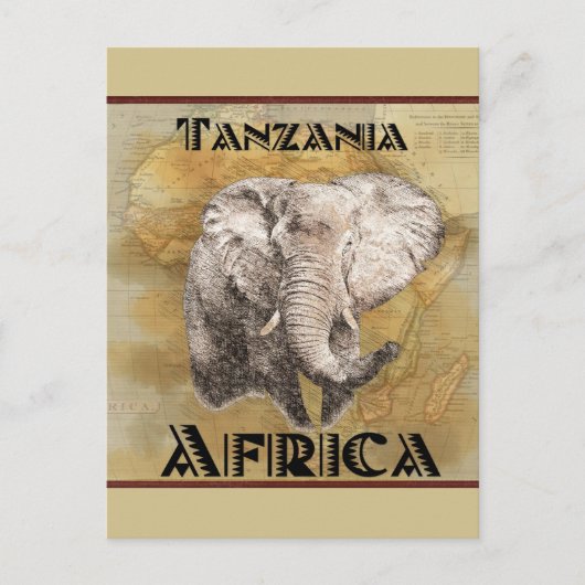 Vintage Elephant Africa Travel Map Postkarte (Vorderseite)
