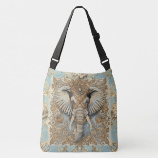 Vintage Elephant, Antique Elephant,Gold Soft Blue Tragetaschen Mit Langen Trägern
