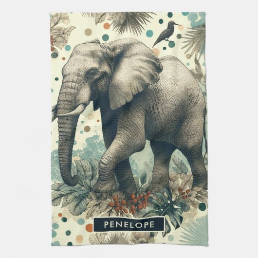Vintage Elephant Dschungelmalerei Geschirrtuch (Vertikal)