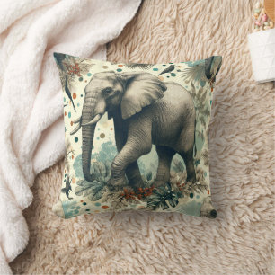 Vintage Elephant Dschungelmalerei Kissen