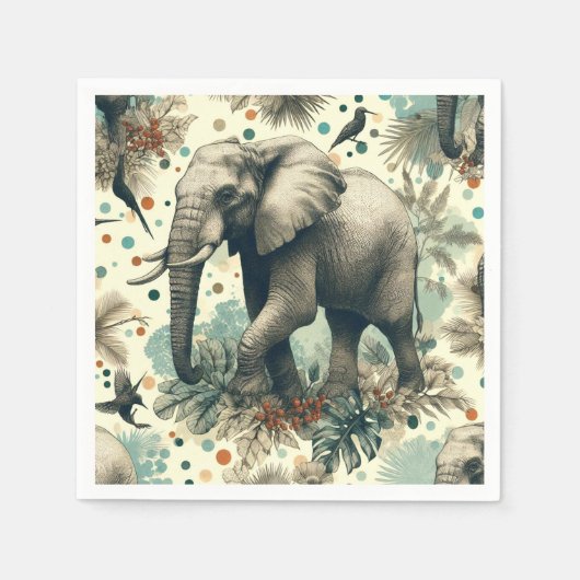 Vintage Elephant Dschungelmalerei Serviette (Vorderseite)
