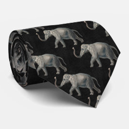Vintage Elephant Pattern on Black Linen Krawatte