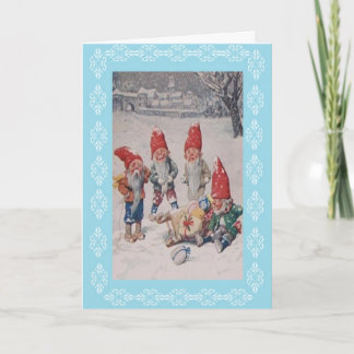 Vintage Elfe und Schlitten-Weihnachtsgruß-Karte Feiertagskarte