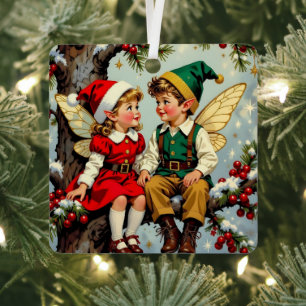 Vintage-Elfen-Feenkinder Weihnachten Personalisier Ornament Aus Metall