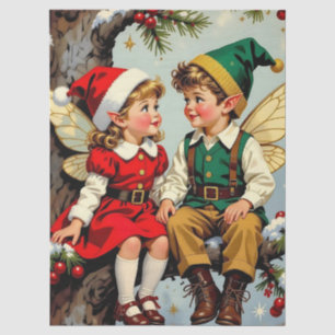 Vintage-Elfen-Feenkinder Weihnachten Seidenpapier