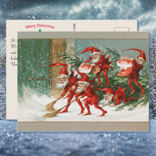 Vintage-Elfen in Rot Frohe Weihnachten Benutzerdef Postkarte