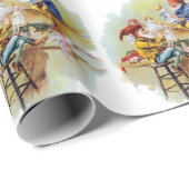 Vintage Elfen mit Spielzeug Geschenkpapier (Rolleneckpunkt)