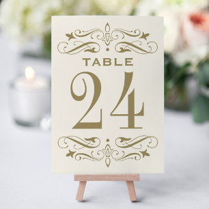 Vintage Elfenbein Antik-Gold-Schwung Hochzeit Tischnummer