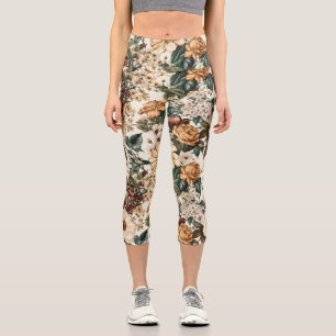 Vintage Elfenbein-Blume, Muster für mehrfarbige Ro Capri Leggings