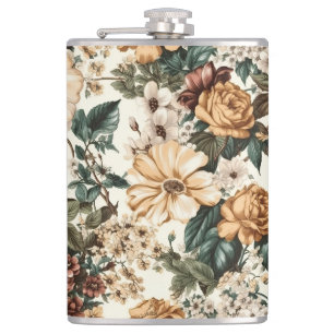 Vintage Elfenbein-Blume, Muster für mehrfarbige Ro Flachmann