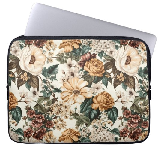 Vintage Elfenbein-Blume, Muster für mehrfarbige Ro Laptopschutzhülle (Vorderseite)