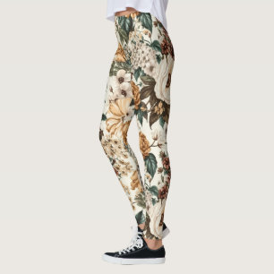 Vintage Elfenbein-Blume, Muster für mehrfarbige Ro Leggings
