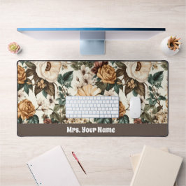 Vintage Elfenbein-Blume, Muster für mehrfarbige Ro Schreibtischunterlage