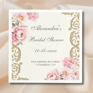 Vintage-Elfenbein-Blumen-Pfingstrosen-Christliche- Serviette