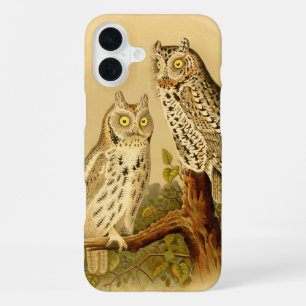 Vintage Elfenbein braun weiß grüne süße Eulen iPhone 16 Plus Hülle