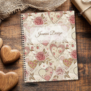 Vintage Elfenbein Burgunderrose Herz Personalized Notizblock
