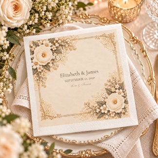 Vintage Elfenbein Erbstück-Spitze Blumen Romantik  Serviette