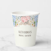 Vintage Elfenbein-Pfingstrose Blaue Hortensie Brau Pappbecher (Vorderseite)