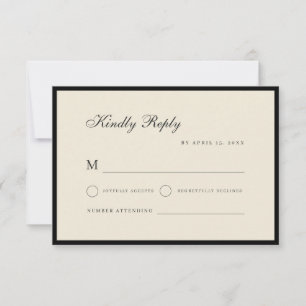 Vintage Elfenbein & Schwarze Old Money Hochzeit RSVP Karte