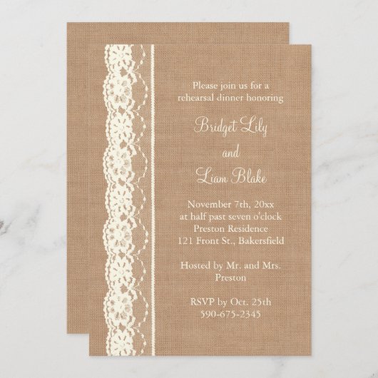 Vintage Elfenbeinküste & Med. Burlap-Probe Einladung (Vorne/Hinten)