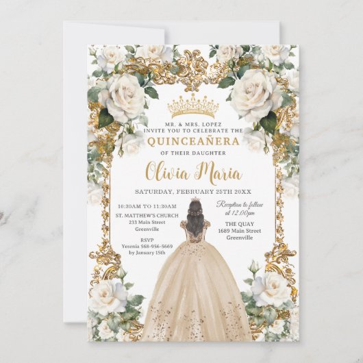 Vintage Elfenbeinsekt-Rose Blumenkohl Einladung (Vorderseite)