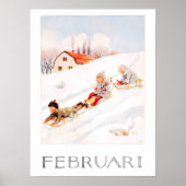 Vintage Elsa Beskow February Sledding Nursery Poster (Vorne)
